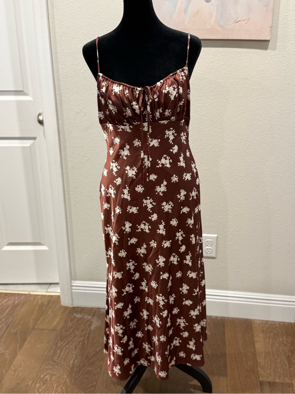 B Darlin Brown Floral Midi Slip Dress with White Print
